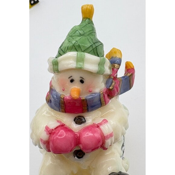 Vintage Sledding Snowman Christmas Figurine Green Hat Winter Fun - Picture 7 of 9